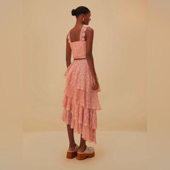 Farm Rio Light Pink Guipure Layered Maxi Skirt - Picture 7 of 9